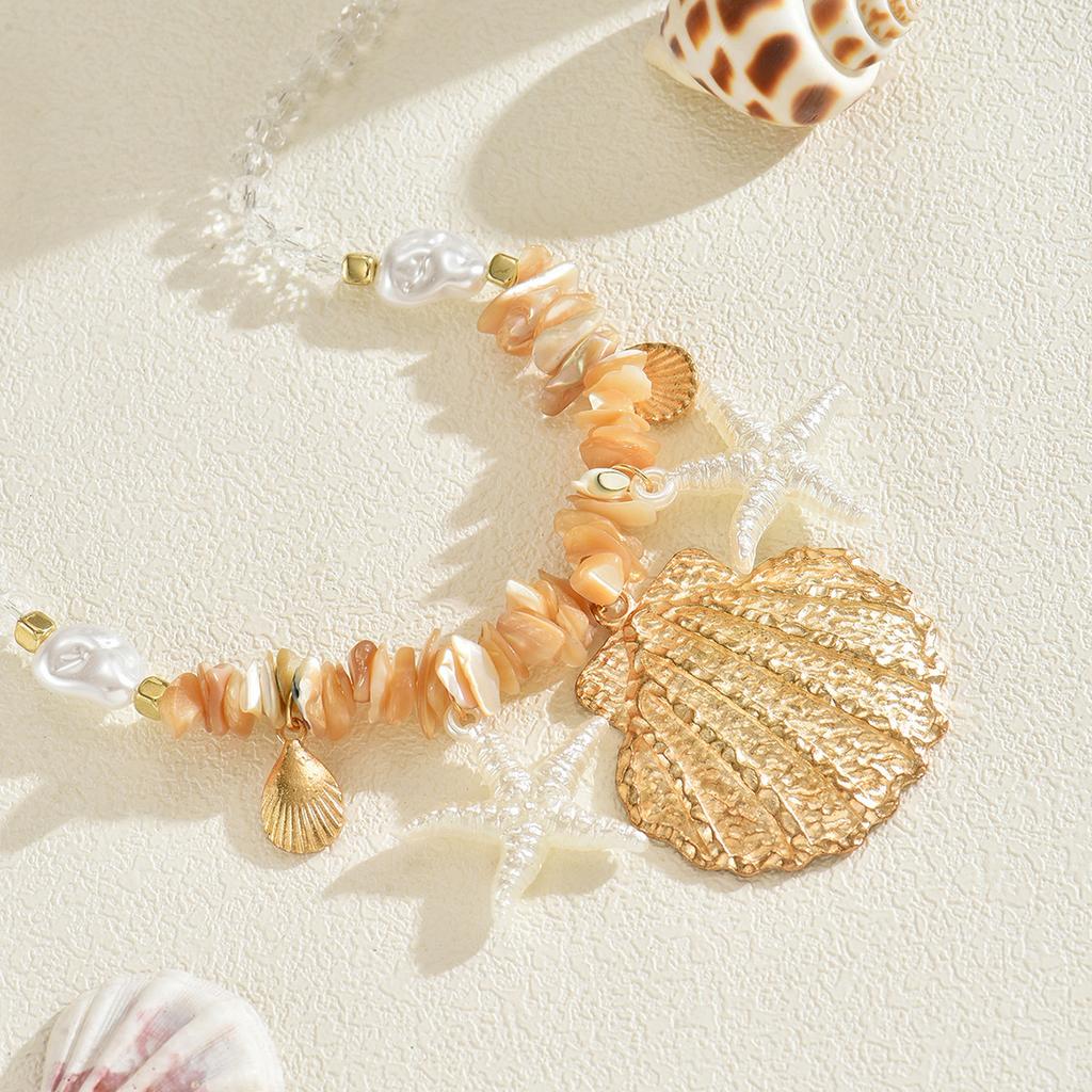 Vintage Boho Conch Shell Necklace  Coral Seashell Choker Starfish Simulation Pearl Pendant Accessories