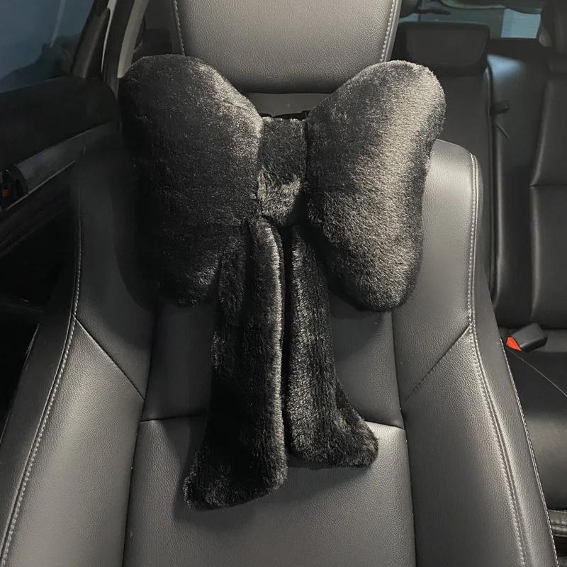 New Bowknot Car Headrest Pillow Lovely Auto Seat Head Support Neck Protector Cushion Plush Automobiles Lumbar Rest Car Kits