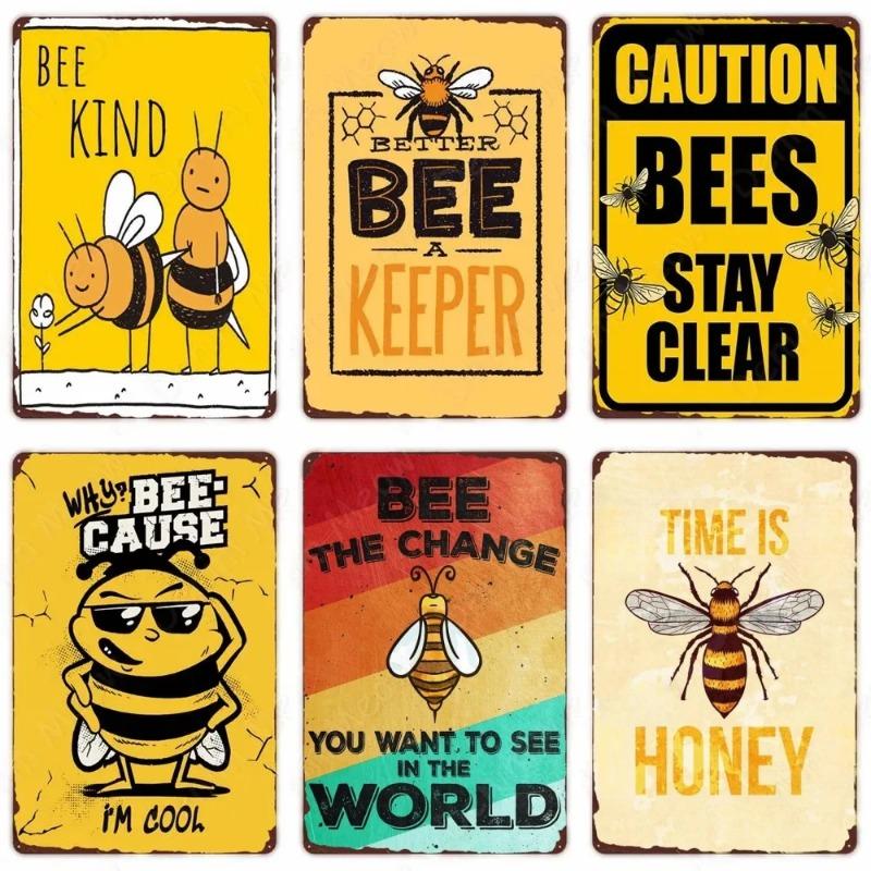 Vintage Bee Kind Funny Poster Honeybee Happy Retro Metal Sign Home Outdoor Wall BeeKeeper Slogans Art Tin Plate Decoration