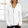 Lady Hoodie Jacket Plush-lined Solid Color Zipper Closure with Pockets Elastic Cuffs And Hem Long Sleeves Cardigan Casual Daily Coat