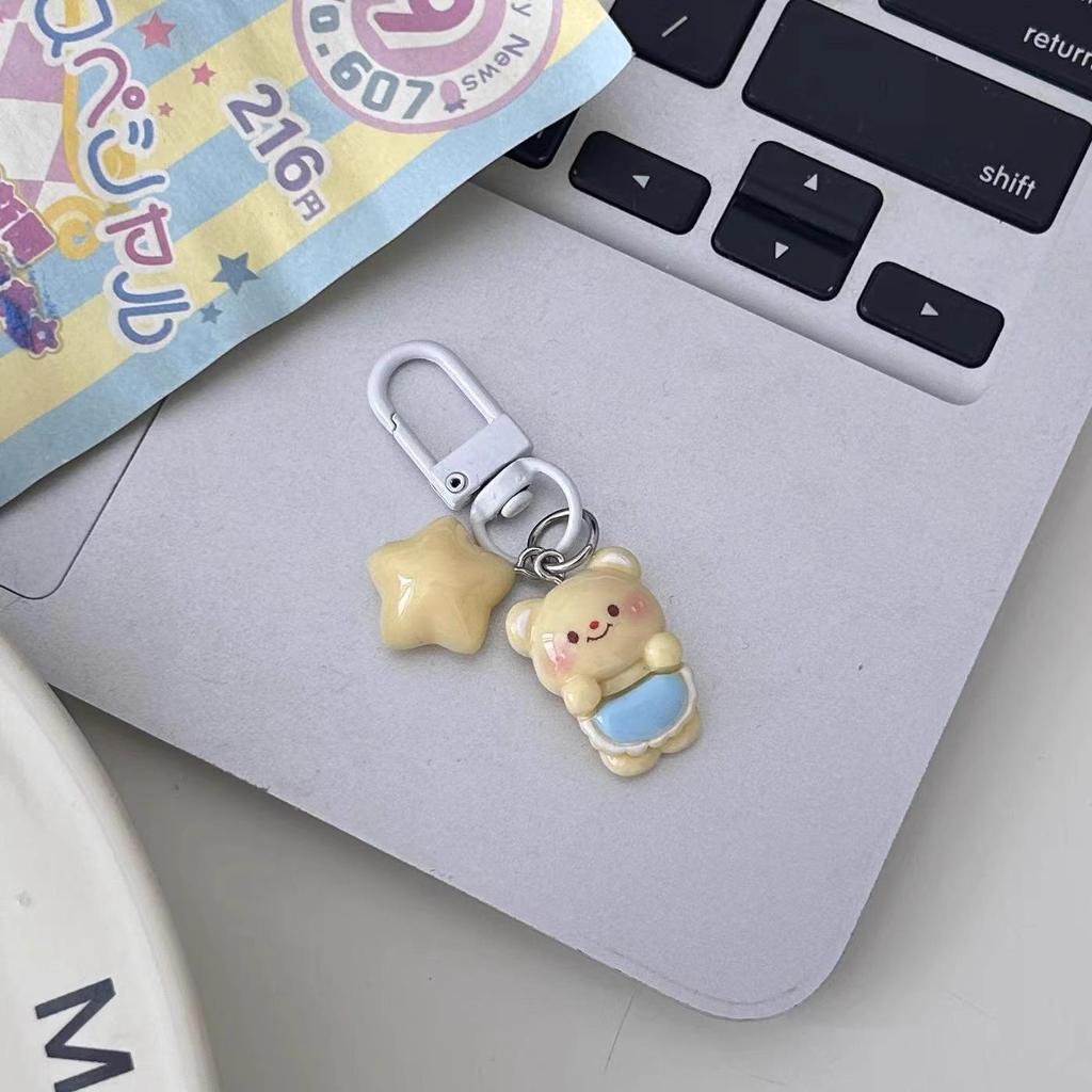 Butter Bear Dessert Keychain: Soft & Cute Cartoon Pendant for Backpacks with Stars