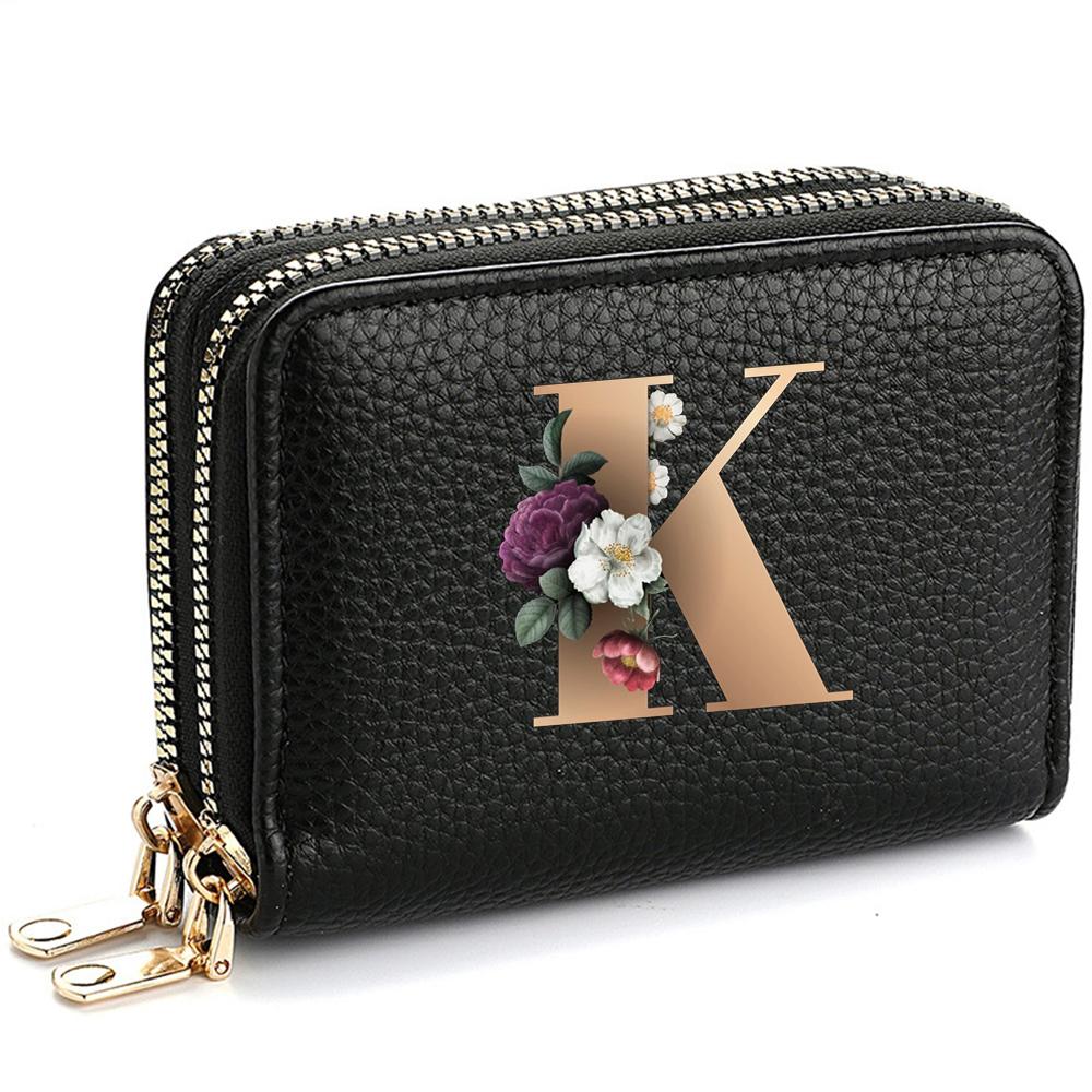 Portafoglio Portatessere da Donna, alla Moda, con Doppia Cerniera, Stampa di Lettere, Multi-Scomparto per Carte di Credito e Monete da Donna
