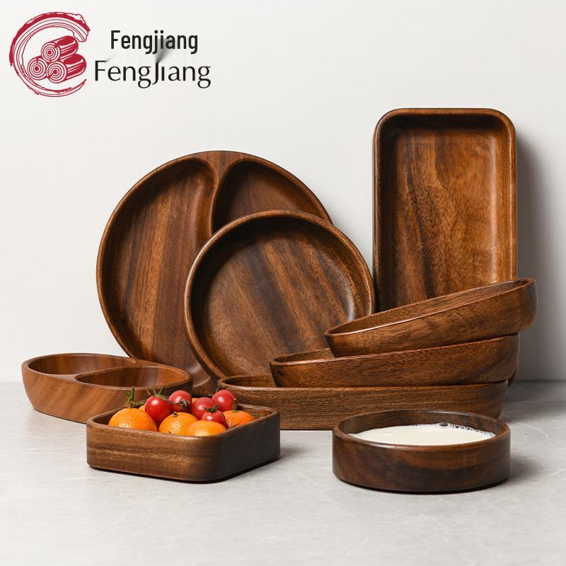 Solid Walnut Wooden Fruit & Salad Bowl - Round Plate for Dining & Household Use