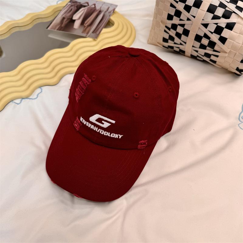 Hole baseball cap tide brand summer new men's and women's street G letter yellow cap showing face small embroidery tide