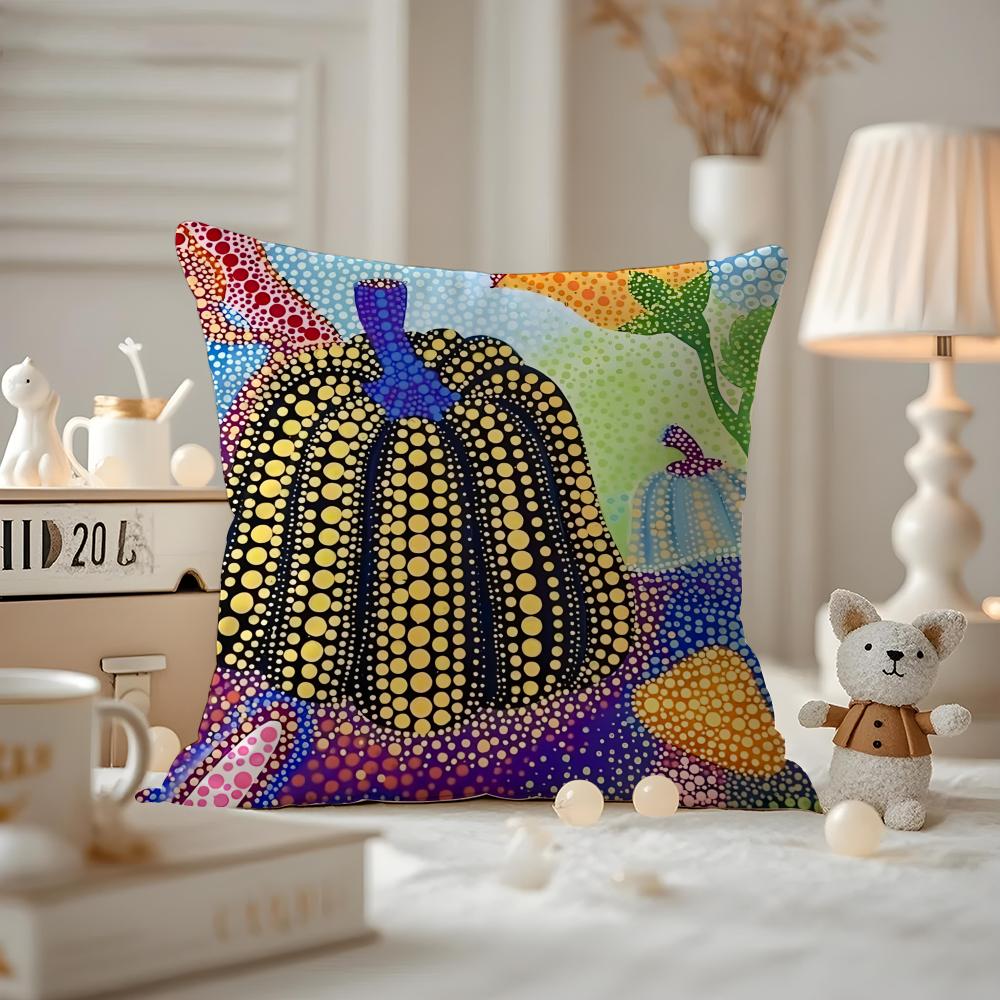 Yayoi Kusama Abstract Art Pumpkin Cushion Cover Anti-dustmite Pillowcase Invisible Zipper Silky Short Plush Sofa Cushion Cover