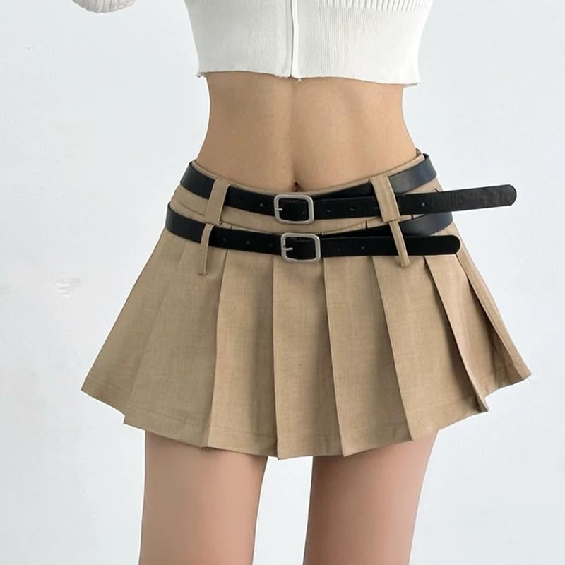 Khaki Mini Pleated Micro Mini Large Belt Super Adult Length 12F008 [syvent] Skirt, Skirt, Skirt, Size, Cosplay, Sexy, Included, Mini, Cute, Costume,