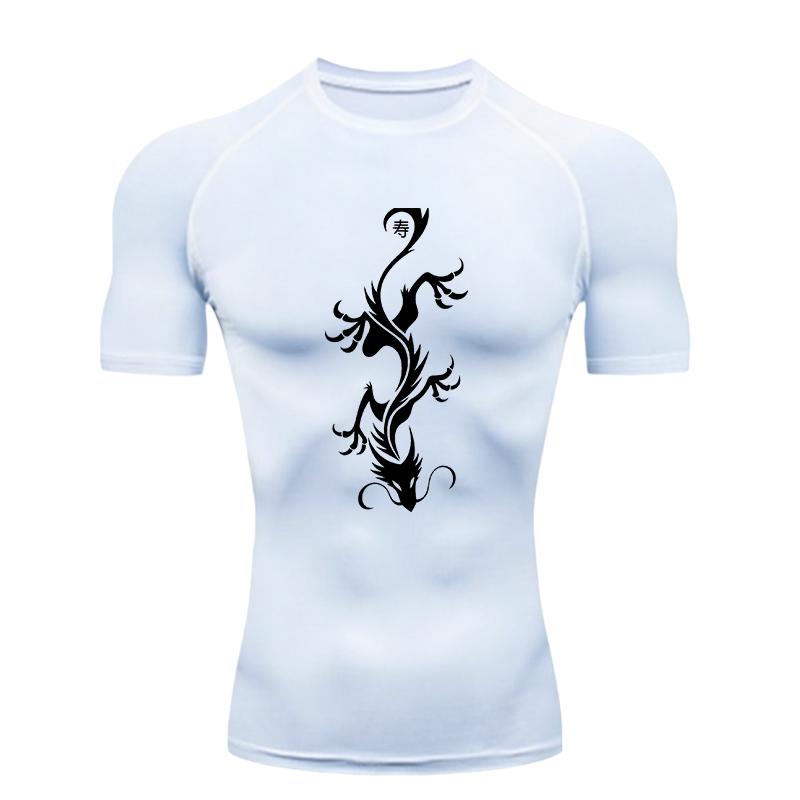 Men's Sports T-shirt Dragon Pattern  Training Fitness Compression Quick Dry Short Sleeve Athletic Tees Workout T-Shirt