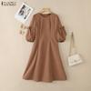 ZANZEA Women Daily Casual Round Neck 3/4 Sleeve Elegant Dress