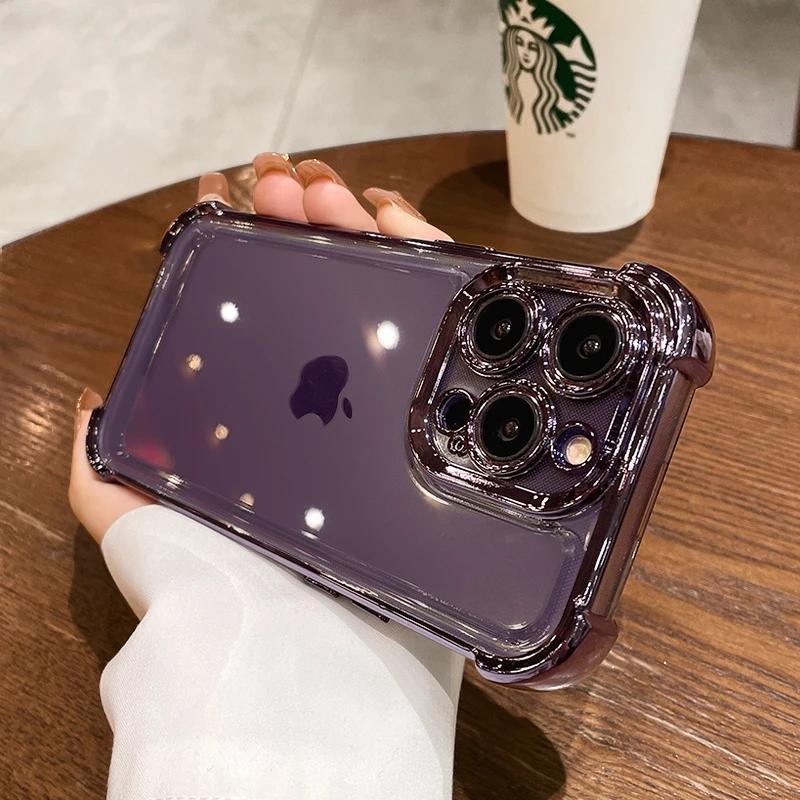 Luxury Electroplate Transparent Phone Case For For Iphone 15 14 13 12 11 16 Pro Max Plus X Xs XR Max Bumper Shockproof Clear Cover