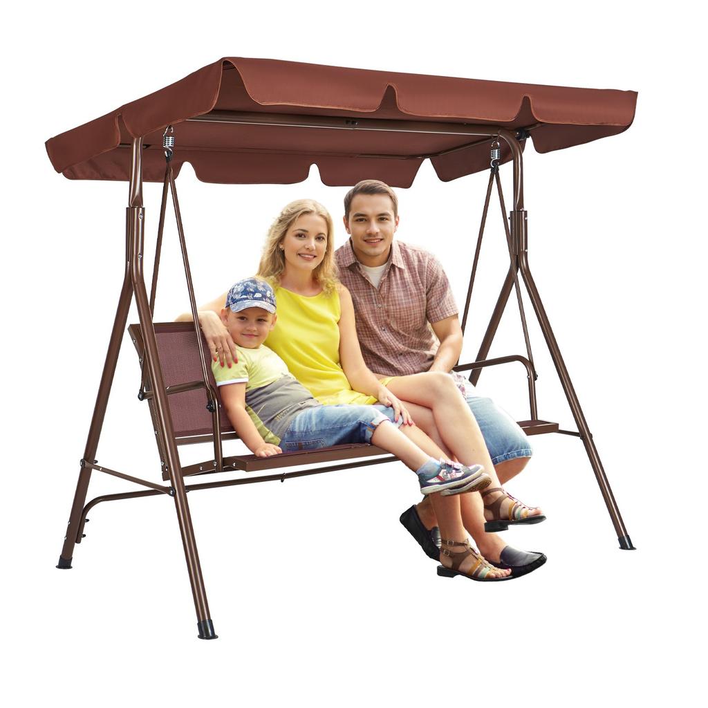 VEVOR 3-Seat Patio Swing Chair, Outdoor Patio Swing with Adjustable Canopy, Porch Swing with Armrests, Teslin Fabric and Alloy Steel Frame