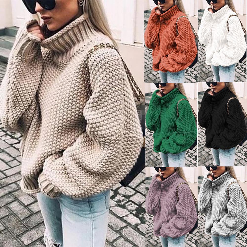 2025 Chunky Knit Batwing Sleeve European-American Semi-High Neck Oversized Sweater