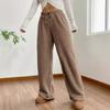 Women's Solid-Color Fleece-Lined Casual Pants Loose Fit & Warm for Fall/Winter