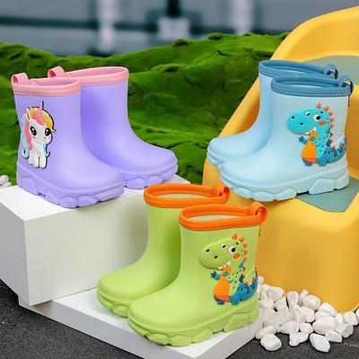 Kids Dinosaur Rain Boots Fleece Lined Waterproof Rubber Boots