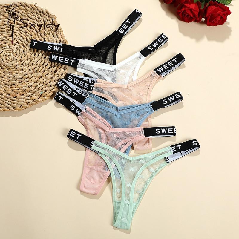 Sexy Mesh Thong Female Low Waist English Letters Fashion Sports Comfortable Ladies Panties