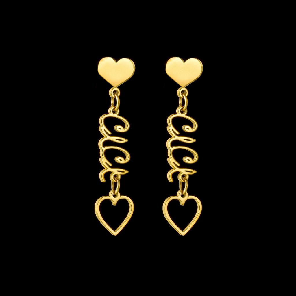 Atoztide Personalized Custom Name Stud Earring for Women Girl Stainless Steel With Chain Star Heart Letter Birthday Jewelry Gift