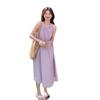 Women's Summer 2025 Korean Style Purple Sleeveless High Waist Vacation Dress