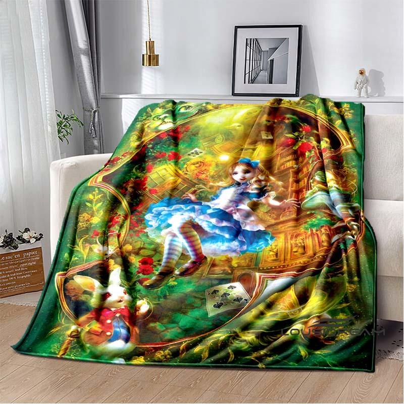 Alice in Wonderland Cartoon Print Plush Blanket, Extra Large Size, Warm and Comfortable, Suitable for Bed and Sofa Decoration.