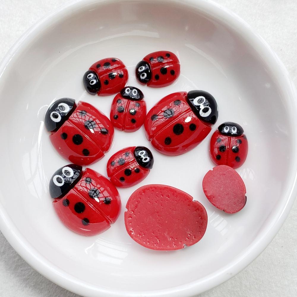 10pcs Colorful Kawaii Cartoon Red Beetle Flat Bottom Cookie Flat Back Resin Scrapbooks Figurines DIY Decor Crafts