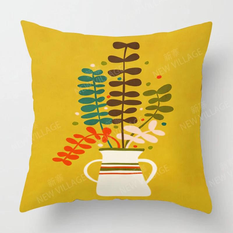 Home Decor Colorful Plants & Cute Polar Bear Cushions Pattern Cushion Cover Suitable For Sofa Bedroom Car Pillow Cover