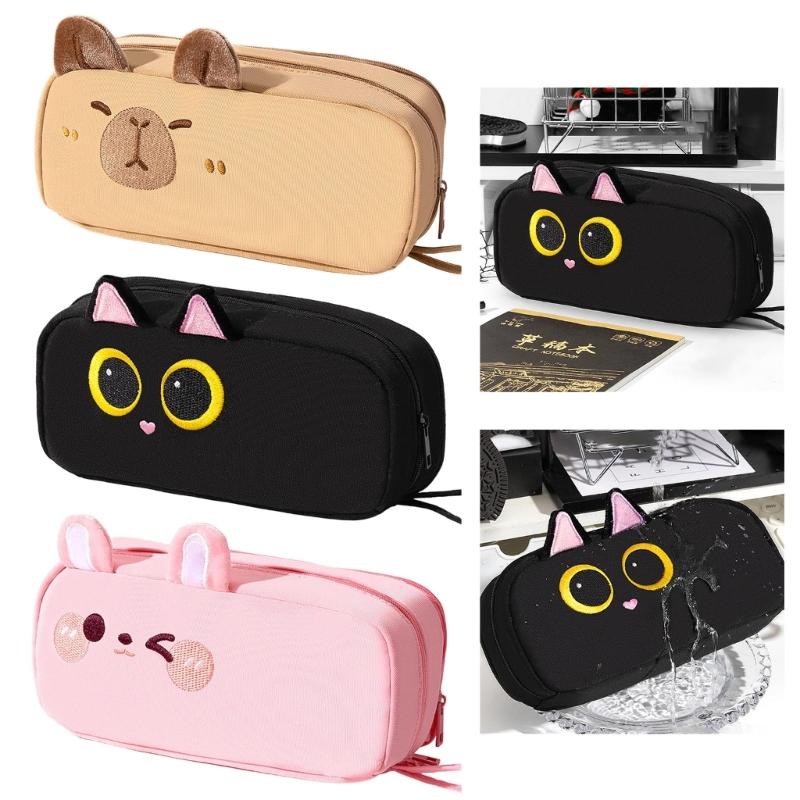 Animal Themed Pencil Pouches Large Capacity Canvas Pencil Case with Portable Lanyard For Kid Adult School Office Travel