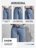 Smoke Gray Distressed Slimming Stretch Jeans with Red Cherry Blossom Embroidery