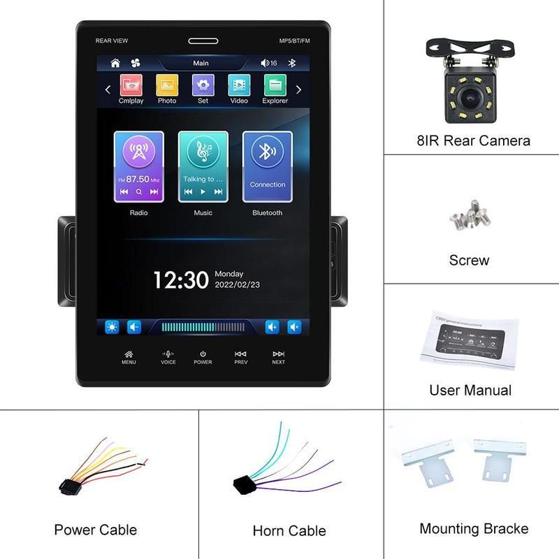 1 Din 9.5 Inch Vertical Touch Screen Car MP5 Player Carplay Android Auto Mirror Link DVR Rear View SWC Bluetooth FM TF/USB