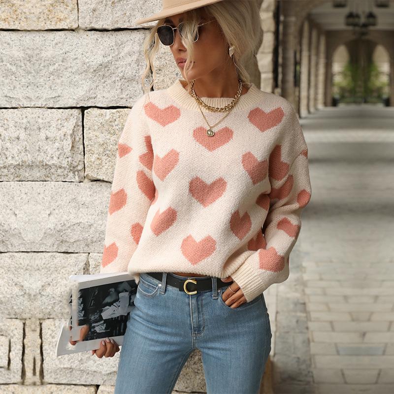 Vintage Fashion Elegant Casual Autumn and Winter Valentine's Day Love Long Sleeve Pink Sweater
