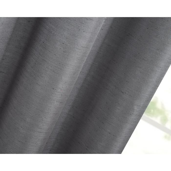 Paire double rideaux - Gris - 140x260 cm - Effet lin