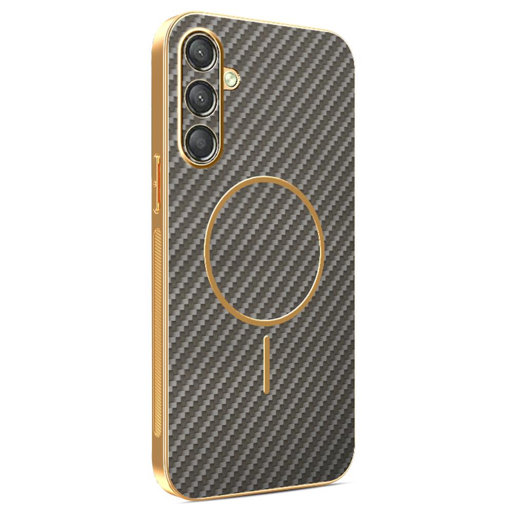 Pro Samsung Galaxy A25 5G (Globální) (161 mm) Pouzdro na telefon Texturovaný elektroplátovaný TPU zadní kryt s karbonovým vláknem