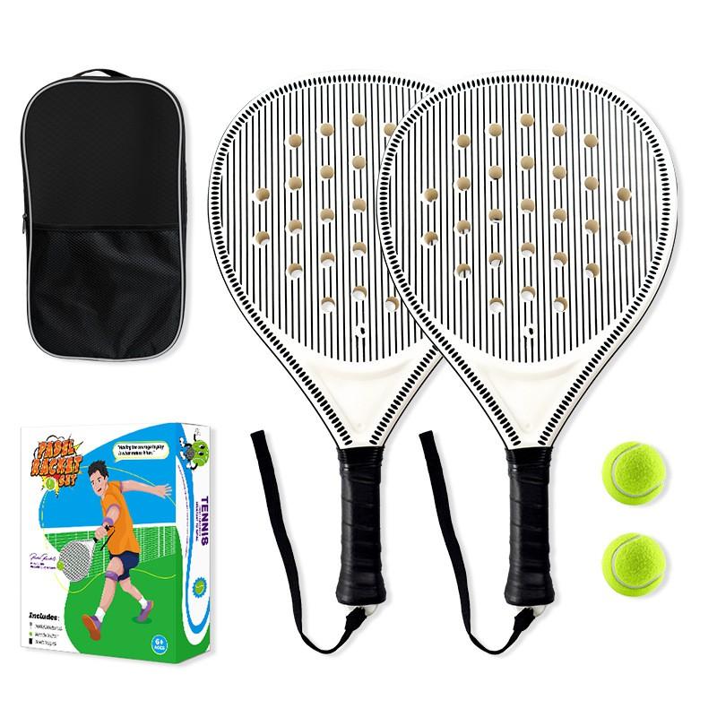 Padel Racket 38mm Core ABS Composite Frame Lightweight Beginners Recreational Players Double Racket Set - White