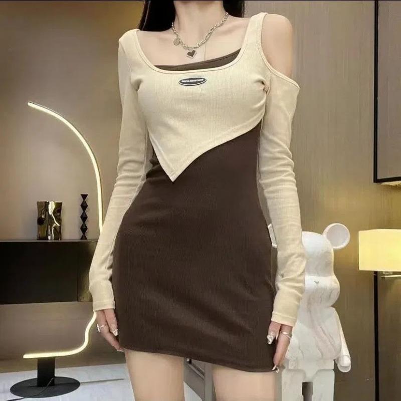 

Весна и лето Женское новое горячее сексуальное облегающее нерегулярное поддельное платье из двух частей 2XL