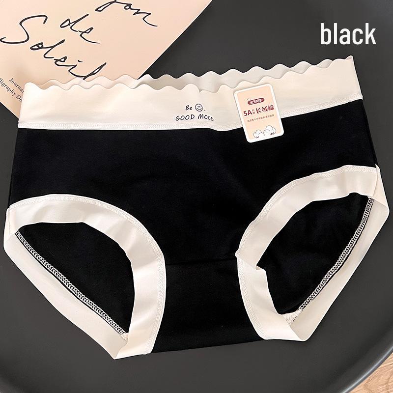 5A Skin-Friendly Pure Cotton Mid-Waist Japanese Style Girly Underwear with Wavy Letter Design
