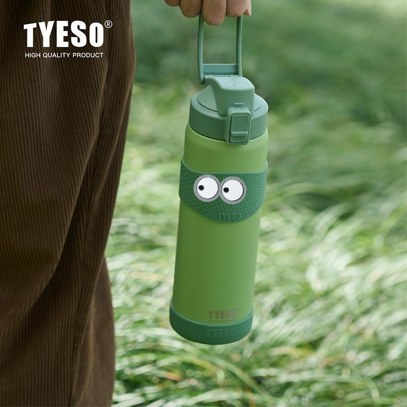TYESO 900ML Double Wall Insulated Water Bottle Hot 304 Stainless Steel Flask for Fitness Outdoor Daily Use Drink with non-slip pad and Eye Sticker
