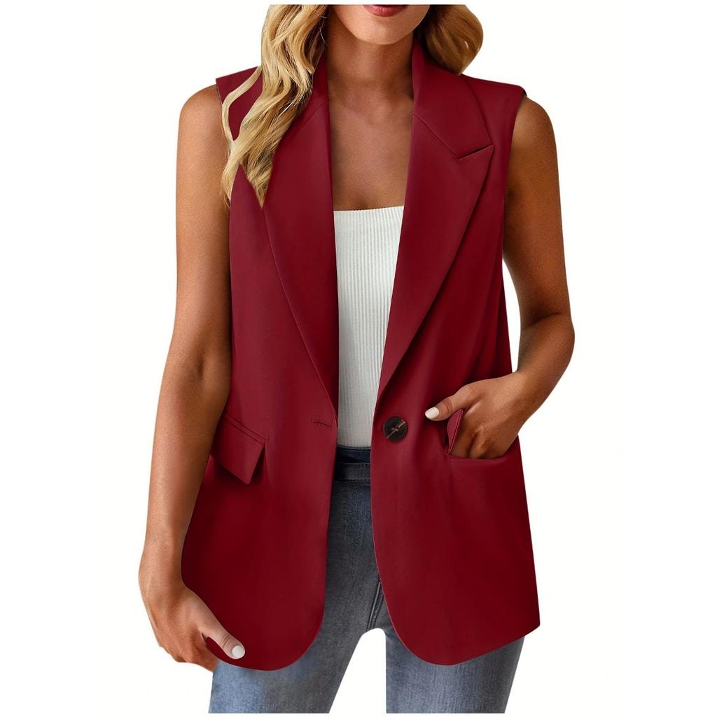 Women's Casual Solid Color Button Blazer Vest Outerwear
