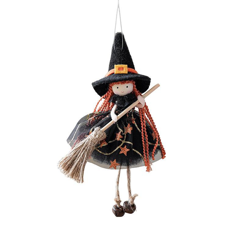 Hangable Witch Doll Ornament | Halloween Small Witch Figurine With Gauze Skirt,Sorceress Doll With Broom,Halloween Hanging Decor