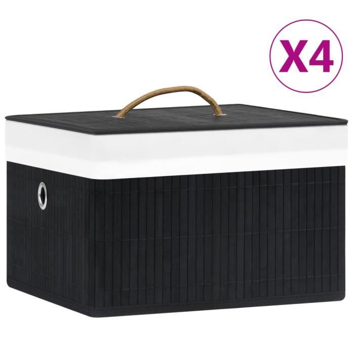 VidaXL Boîtes de rangement en bambou 4 pcs Noir