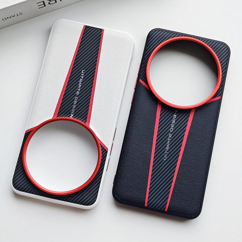 Custodia in Pelle con Fibra di Carbonio Spliced Rossa per Xiaomi 17 Ultra Mi 15 Ultra 14 13 ultra Rialzo Lente protegge Fotocamera Cover