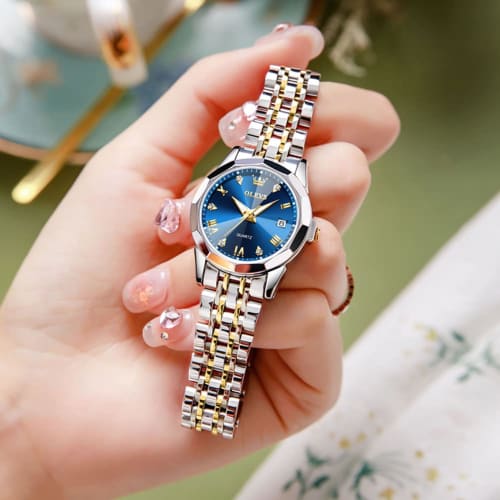 OLEVS Women's Japanese Quartz Watch, Ultra-Thin, Rose Gold, Simple, Stainless Steel, Stylish Watch, 30M Water Resistance, Popular Pink Gold Watch for