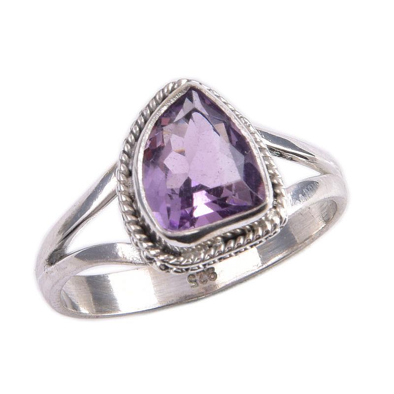 Natural Pink Amethyst Gemstone 925 Solid Sterling Silver Jewelry Ring S.8 N0K11