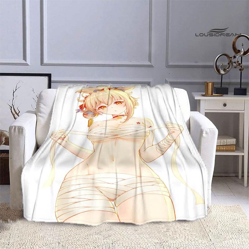 Deka Genshin s kresleným potiskem flanelová měkká a pohodlná deka rozkládací pohovka, kterou musíte mít jako dárek k narozeninám