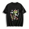 T-shirt Casual Manches Courtes en Coton Pur avec Graphique Drôle Grenouille Karting et Pizza