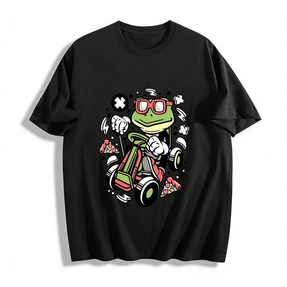 Go Kart Frog With Pizza Funny Graphic Casual T-Shirt Pure cotton T-shirt XXS