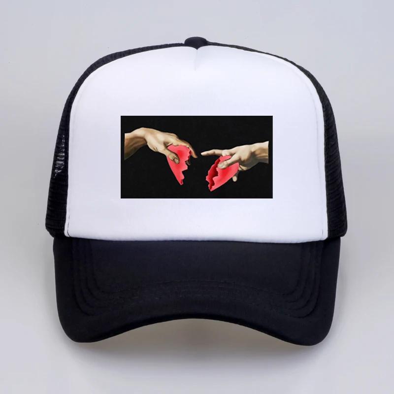 Michelangelo Heart Break Print Baseball Cap Fashion Summer Unisex Women Mesh Trucker Caps Adjustable Snapback Sun Hats