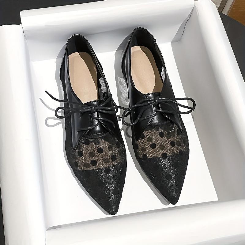 Pointed-toe Mesh Lace-up Flats Flat Women's Shoes Polka Dot Breathable Sandals Large Sizes 35-43
