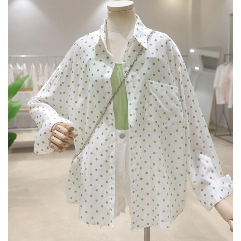 

Свіжа в горошок 2025 Нова жіноча зшита сорочка-поло на ґудзиках, вільна, приталена, тонка, сонцезахисна, з довгими рукавами L бежевий