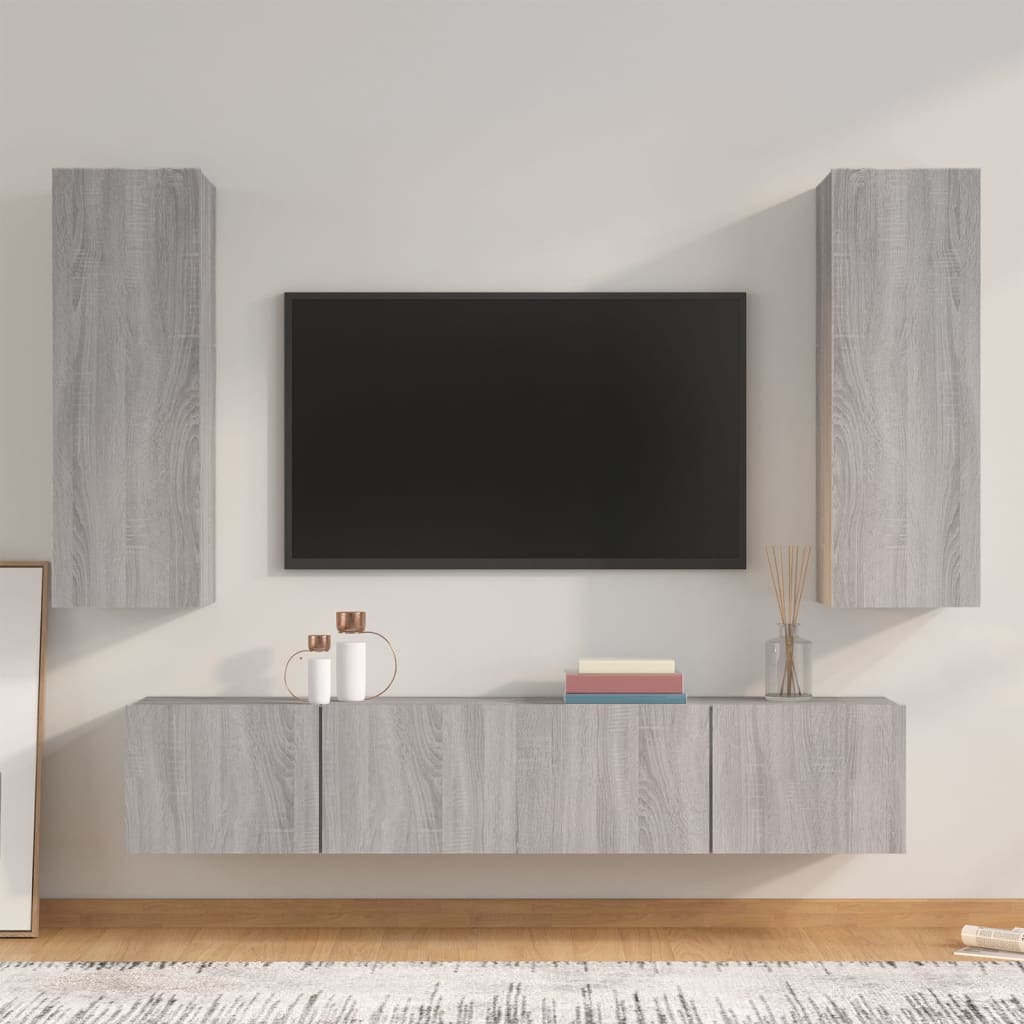 4 piece TV cabinet set grey Sonoma particleboard