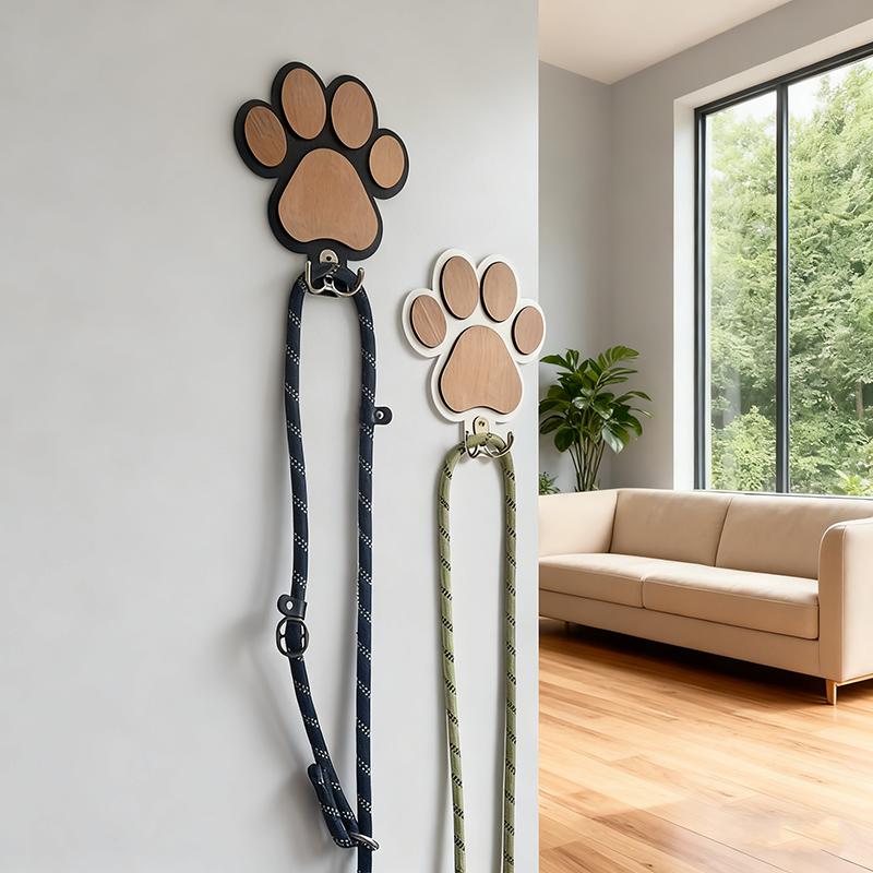 Custom Name Logo Wooden Paw Print Hooks Personalized Pet Shop Wall Decor Dog Leash Coat Hanger Creative For Home Organization