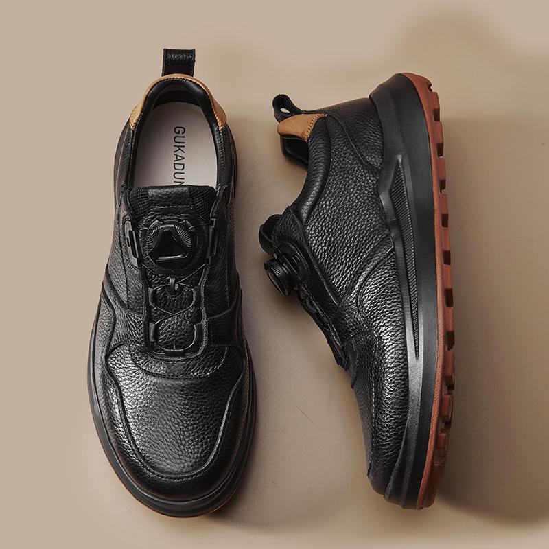 Fashion Top Quality Solid Color Fashion Mens Sneakers Genuine Leather Casual Shoes Luxury Brand Platform Walking Footwear Driving Shoes