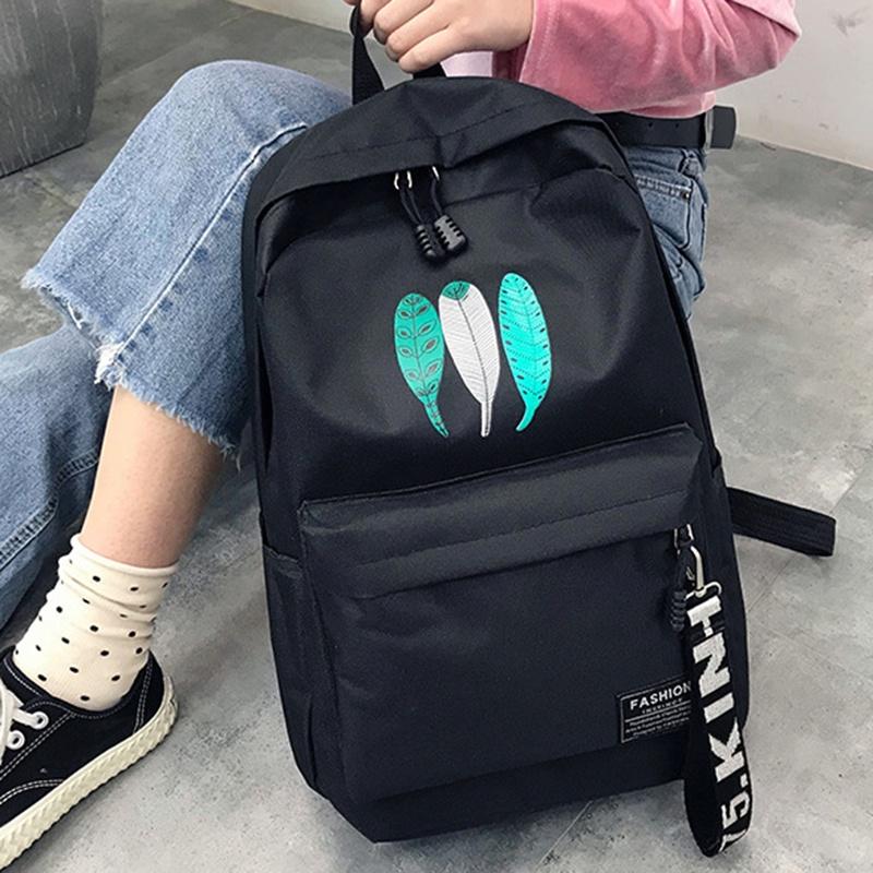 IELGY Korean school style leaf print canvas backpack серый — фото 11