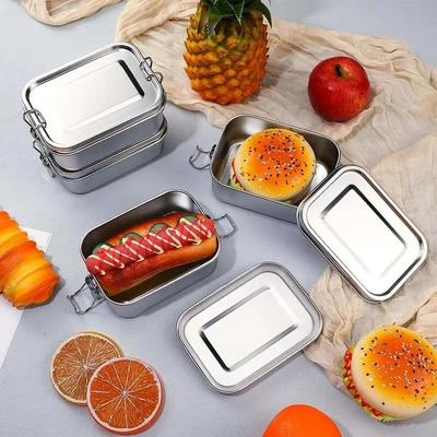 1200/2400ml Lunch Box 304 Stainless Steel Bento Box Metal Food Storage Container with Locking Clasp Suitable for Work and School